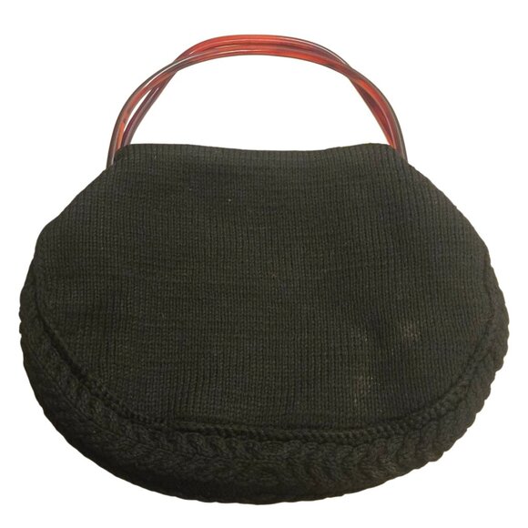 Vintage Christmas Wreath Knit Purse Black Holiday Retro Floral Handbag - Picture 8 of 16